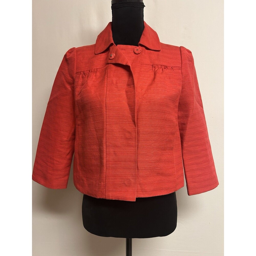 Tory Burch Blazer Womens 4 Cropped Silhouette 3/4 Sleeves Collard Snap Buttons